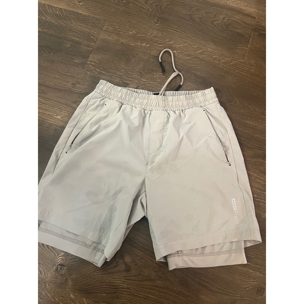 Aero Mvmnt Mens 2-in-1 Athletic Running Shorts Light Gray Size S‎ Zipper Pockets